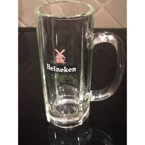 Heineken Clear Glass Beer Mug Stein Heavy Tall Windmill Amsterdam Holland 1970s
